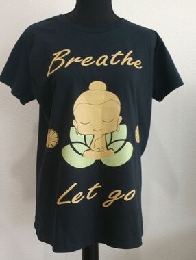 Anvil Black Short Sleeve Tee with Gold and Pale Green Meditating Graphic